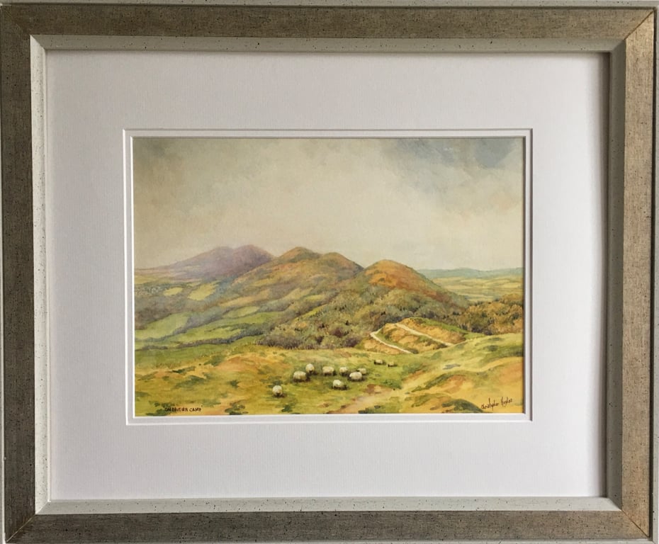 Malvern Hills from British Camp. Framed original watercolour 