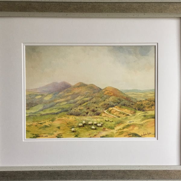 Malvern Hills from British Camp. Framed original watercolour 