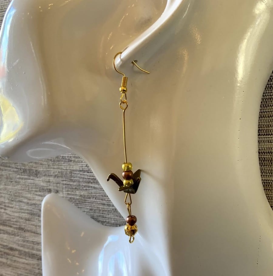 Origami crane bird earrings