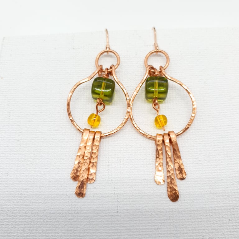 Boho Copper Dangle Fringe Earrings Rose Gold Sterling Silver Ear Wires 