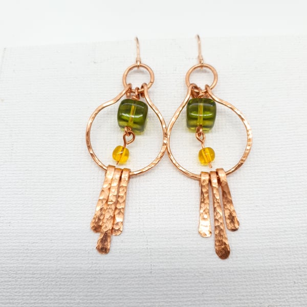 Boho Copper Dangle Fringe Earrings Rose Gold Sterling Silver Ear Wires 