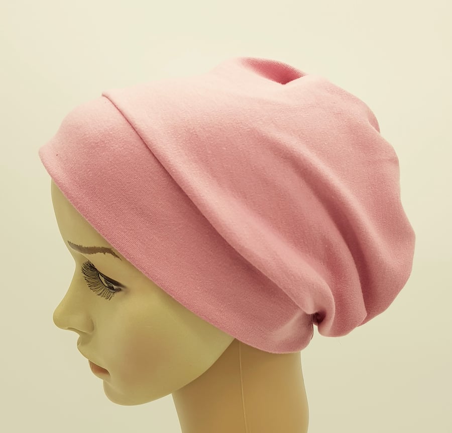 Lightweight beanie for women, pale rose cotton jersey beanie, chemo head wear 
