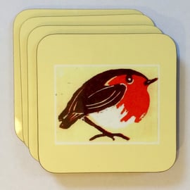 Yellow Robin Coasters Pk of 4 Giftset