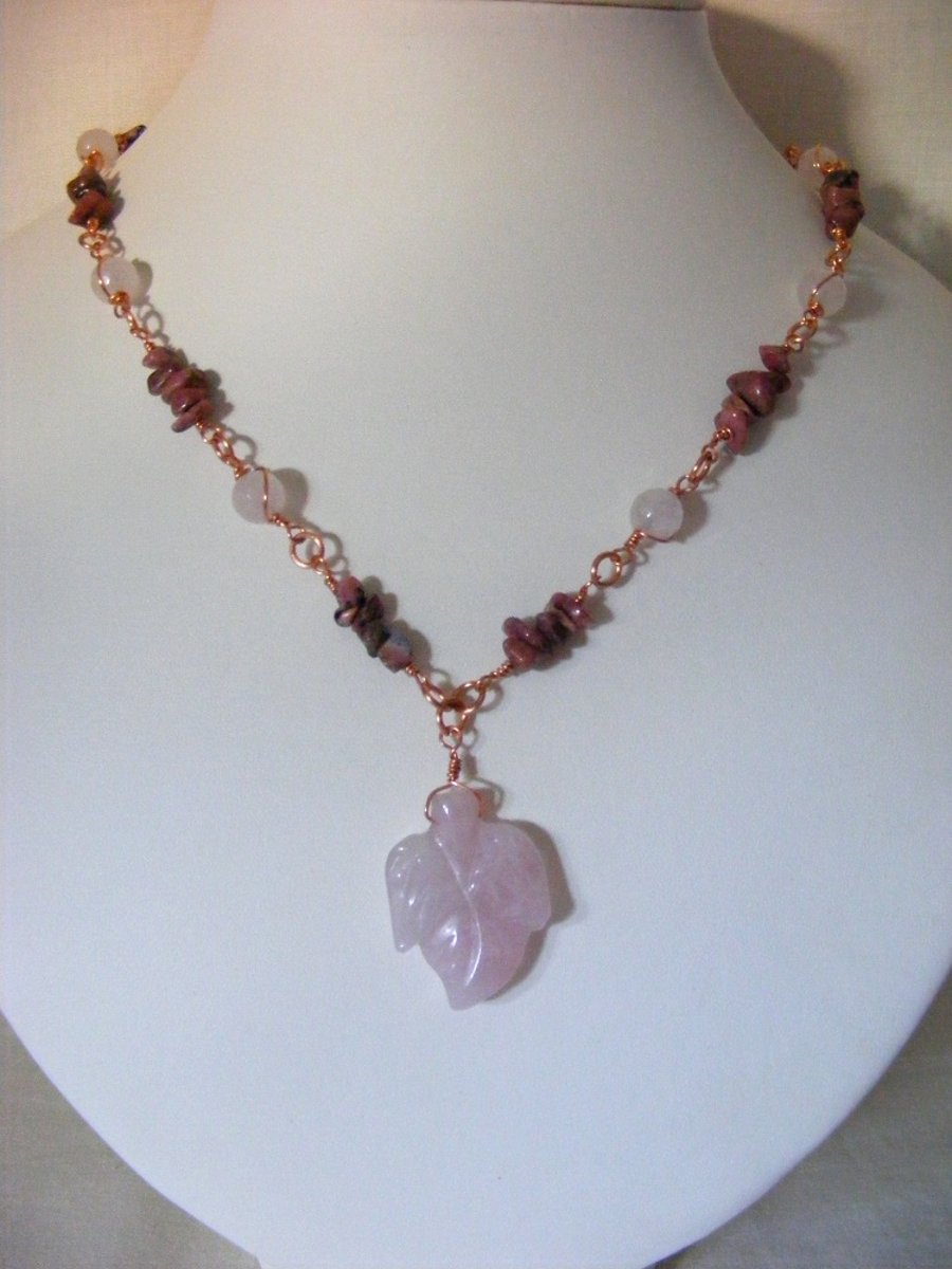 Rose Quartz and Rhodonite Gemstone Necklace