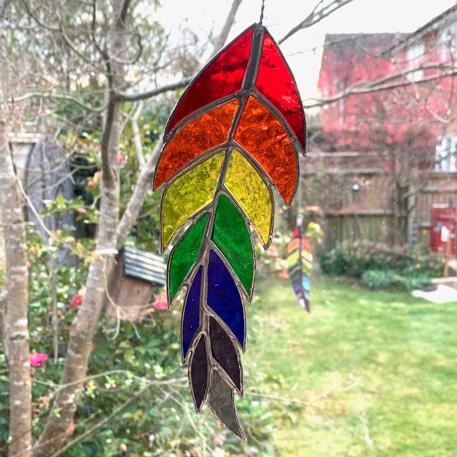 Stained Glass Feather Suncatcher - Handmade Hanging Decoration - Multi