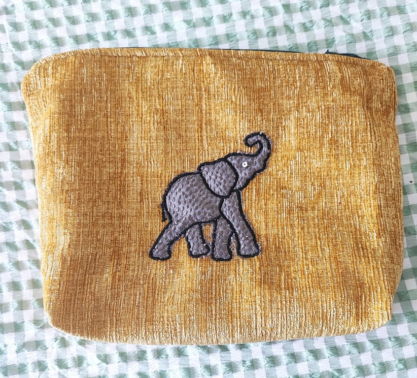 Cosmetic, Toiletries Bag with embroidered,applique Elephant