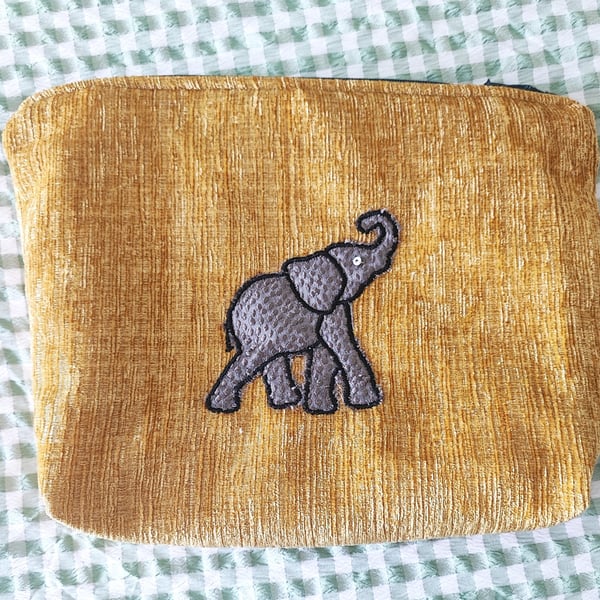 Cosmetic, Toiletries Bag with embroidered,applique Elephant