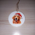Golden Retriever Dog Ceramic Bauble Christmas Tree Hanging Decoration Ornament 