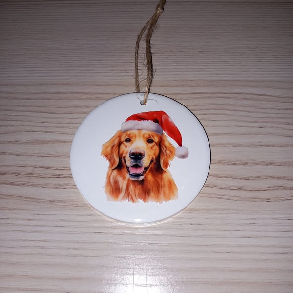 Golden Retriever Dog Ceramic Bauble Christmas Tree Hanging Decoration Ornament 