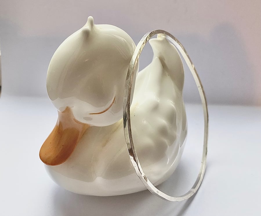 Square hammered silver bangle - handmade