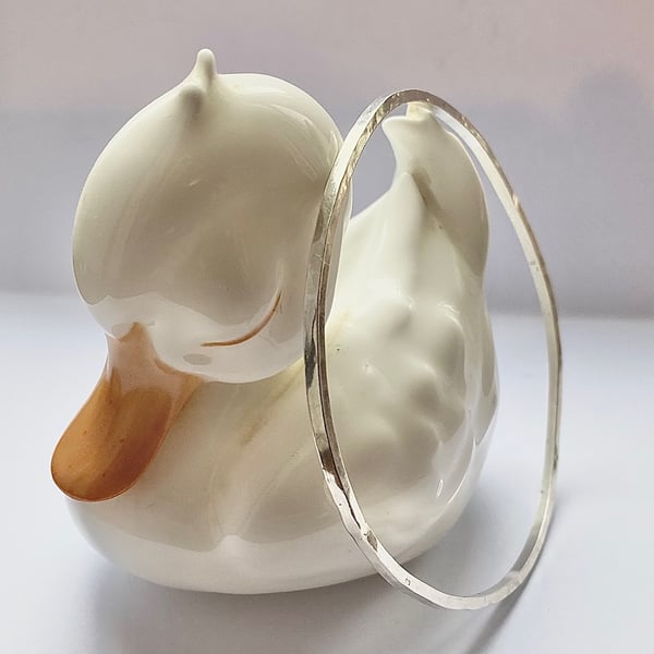 Square hammered silver bangle - handmade