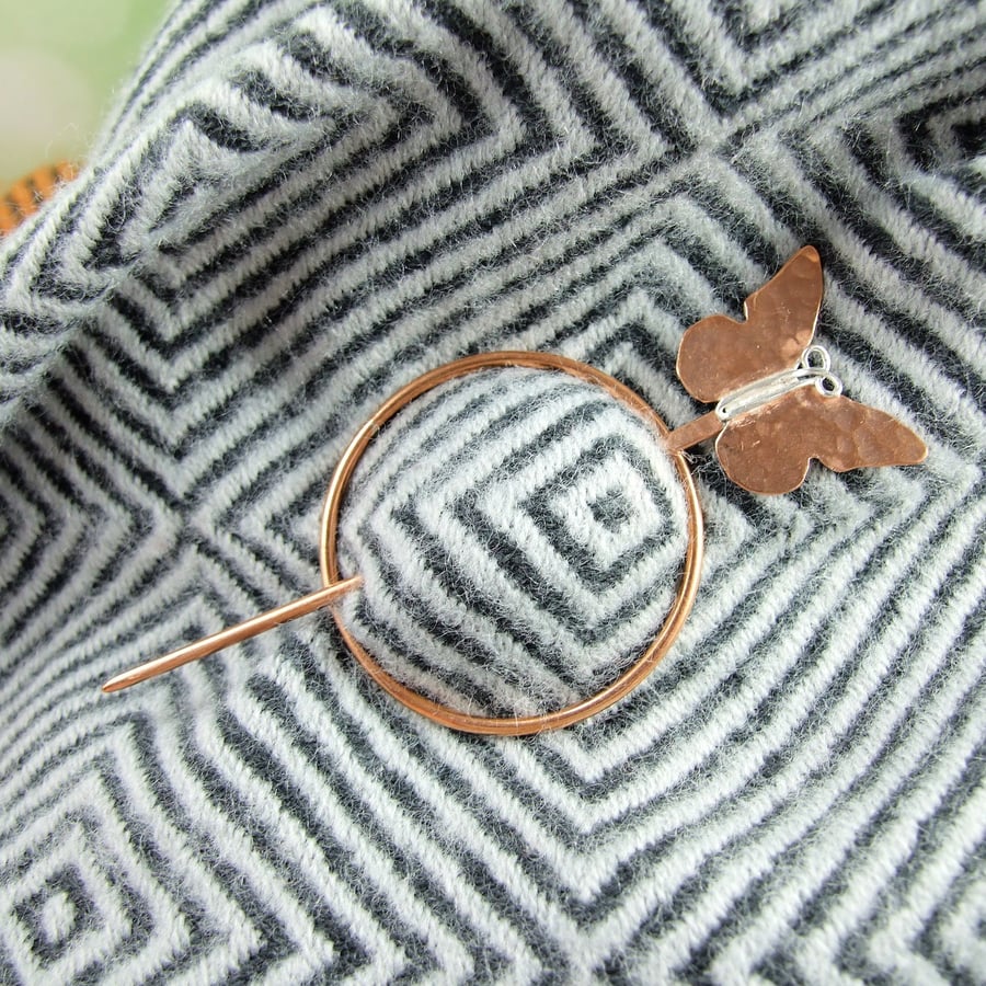 Butterfly Shawl Pin, Copper and Sterling Silver - Seconds Sunday 