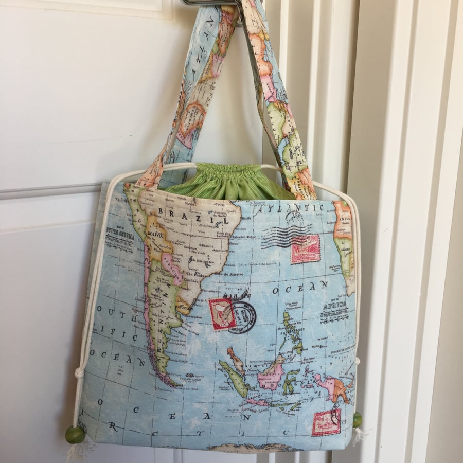 Map of the World bag with drawstring cover