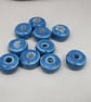 10 Small Cornflower Blue Glazed Ceramic Washer Beads