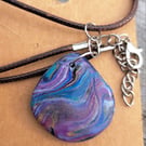 Teardrop multicoloured pendant-reversable, on a rope necklace
