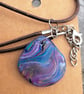 Teardrop multicoloured pendant-reversable, on a rope necklace