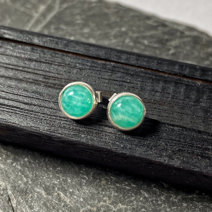 Amazonite stud earrings , sterling silver