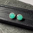 Amazonite stud earrings , sterling silver