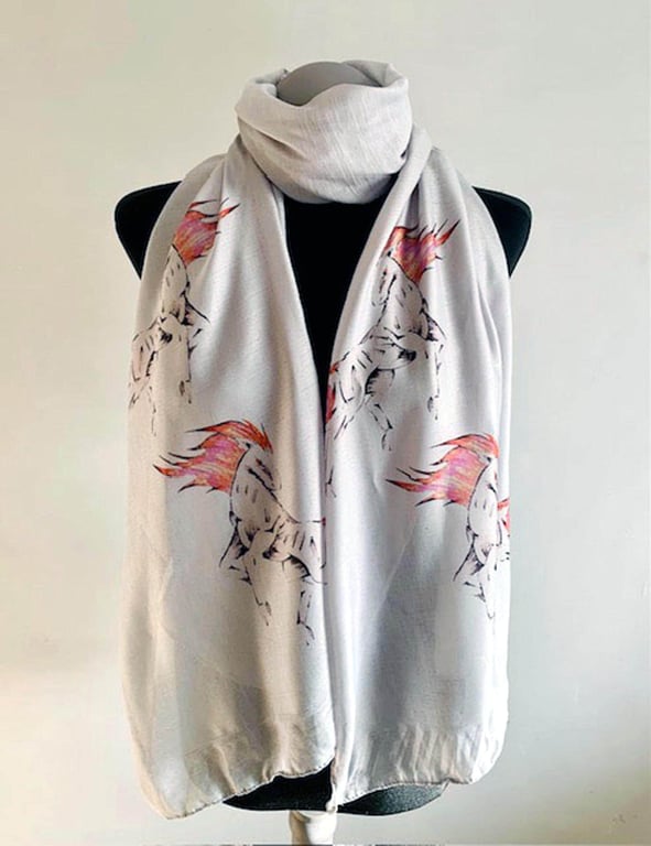 Fire Horse Scarf - Zodiac Gift 2026. Grey. Lightweight
