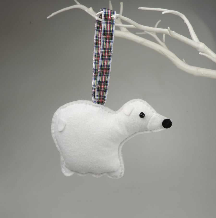 Polar Bear Felt Hanging Decoration, Twig Tree, Felt Handmade white polar Bear