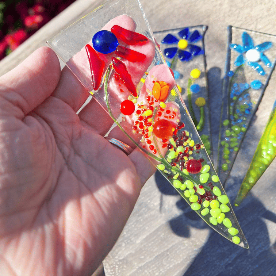 Handmade Fused Glass Plant Stake – Colourful Garden Gift for Plant Lovers