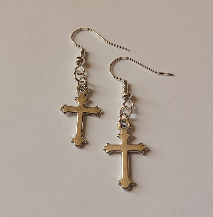 Small Cross Silver Plate Earrings