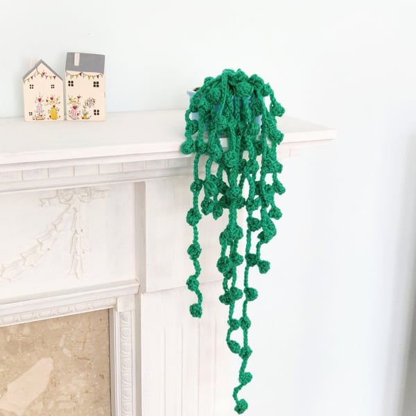 Crochet String of Pearl Plant, Crochet Artificial Plant, Dark Green House Plant,