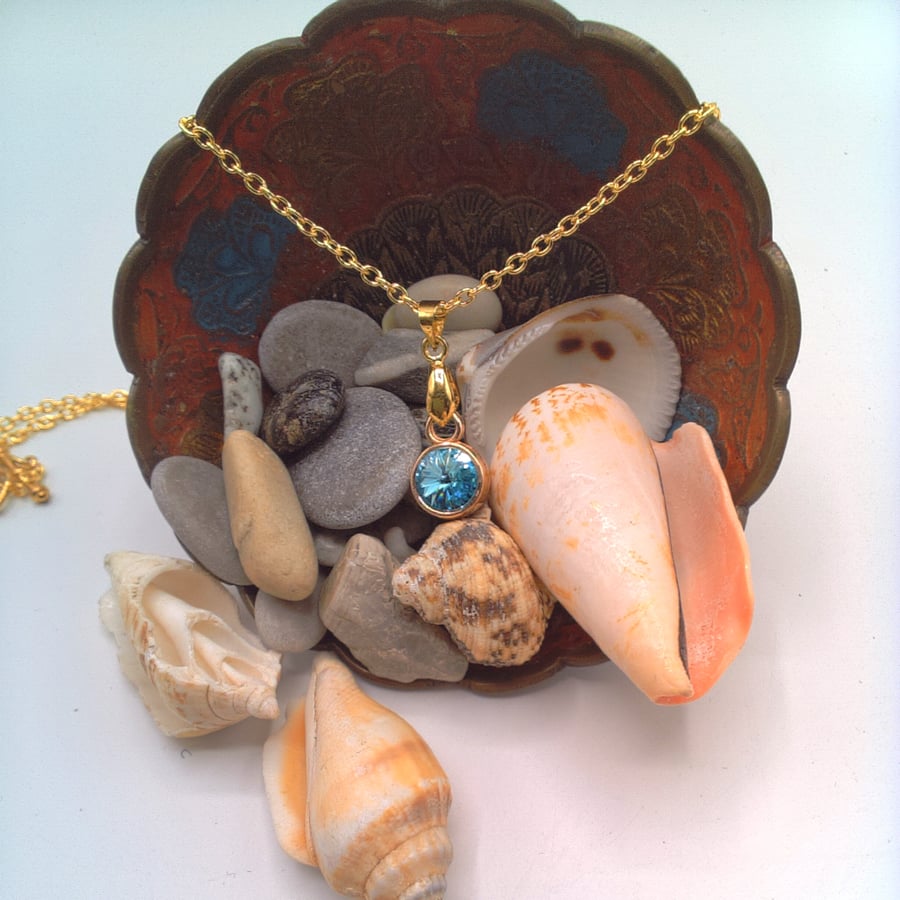 Rose Gold Necklace With A Crystal Birthstone Pendant, Gift for Her, 