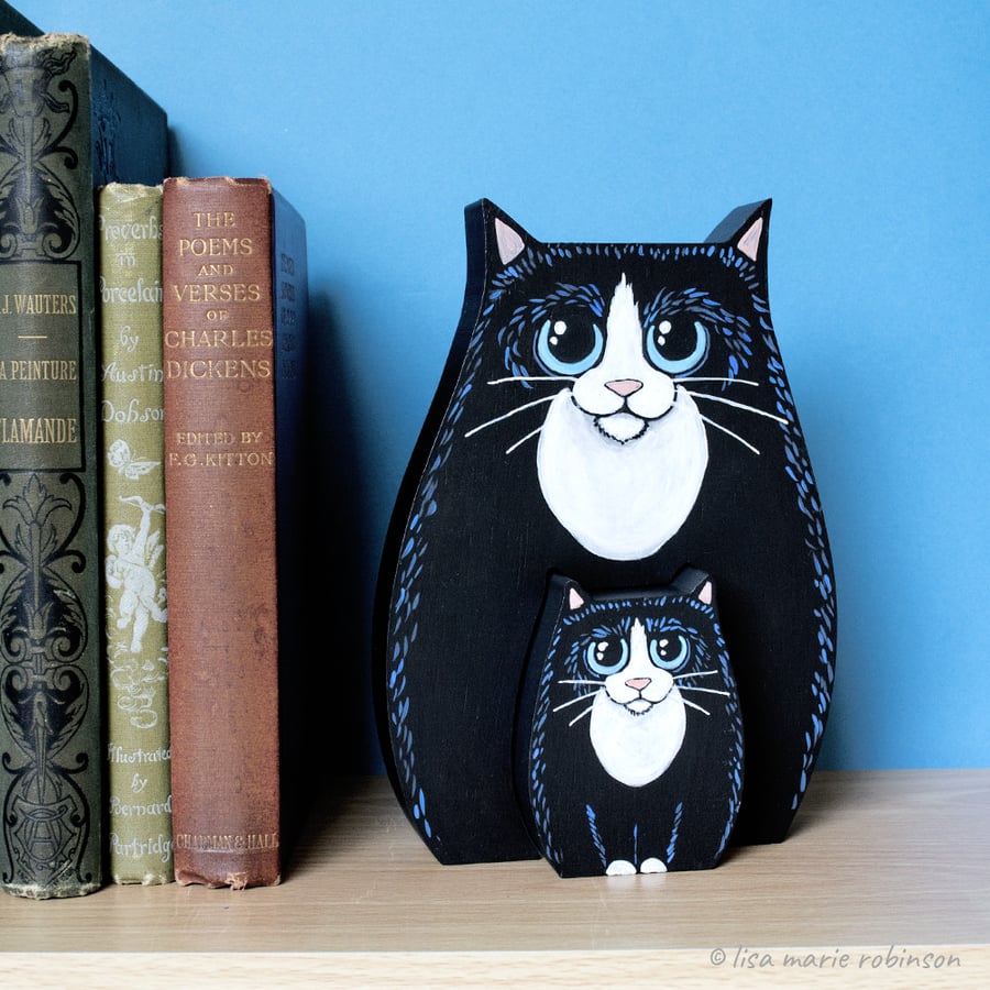Tuxedo Cat and Kitten Shelf Sitter Ornament