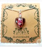 Dark pink Murano glass heart necklace on a silver plated chain - Image 3