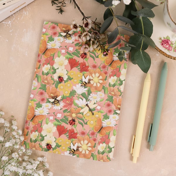A5 Handmade Notebook with Spring Meadow Design