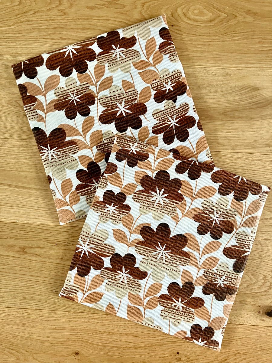 Two 40cm square floral cushion covers newly hand-made with vintage fabric