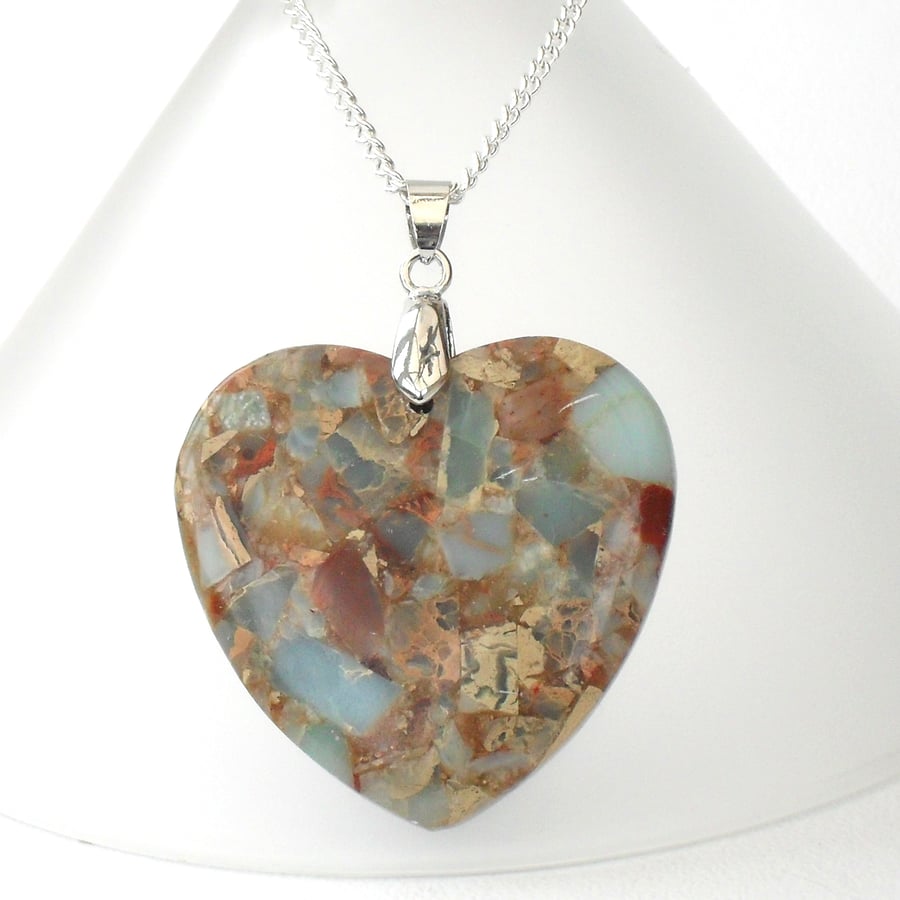 Heart shaped jasper pendant necklace