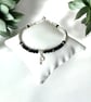 Black Spinel & Sterling Silver Noodle Bracelet with CZ Letter Charm – Adjustable - Image 3