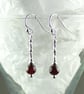 Garnet natural stone drop earrings, sterling silver, 6mm dark red  - Image 1