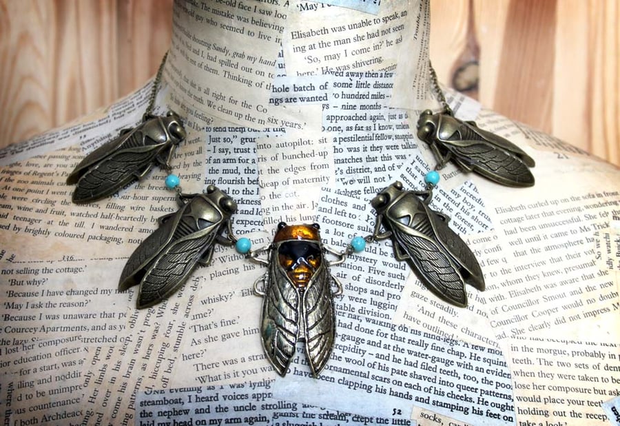 SALE Beetle Bug Cicada Statement Necklace