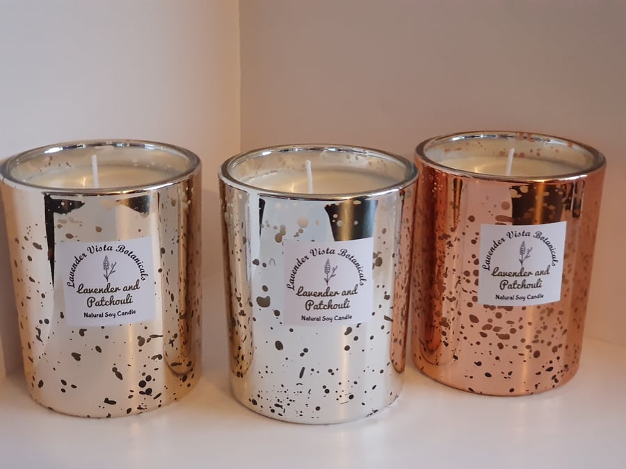 Luxury Lavender and Patchouli Natural Soy Candle - Silver 