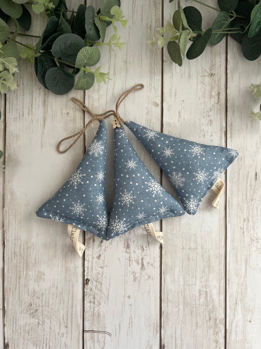 Tree Hanging Decorations in Blue Snowflake Fabric, Christmas Decoration