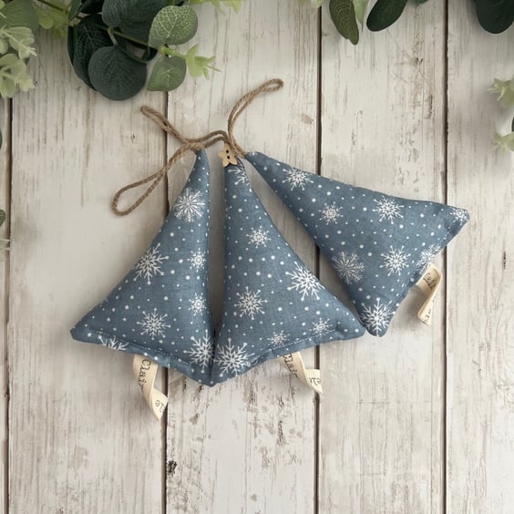 Tree Hanging Decorations in Blue Snowflake Fabric, Christmas Decoration