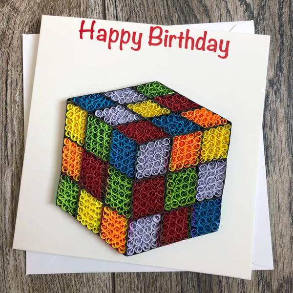 Stunning handmade quilled Rubiks Cube Card
