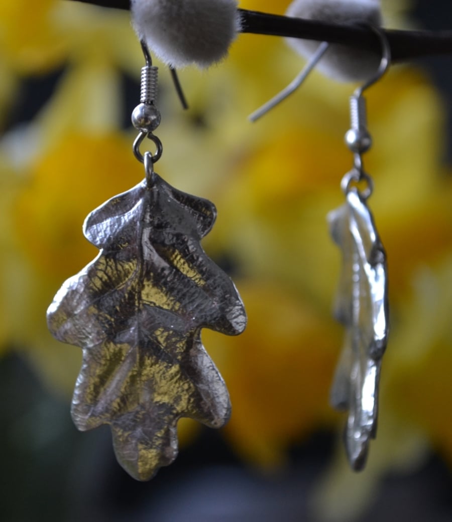 Oak leaf pewter earrings