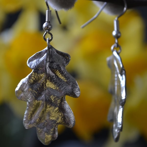 Oak leaf pewter earrings