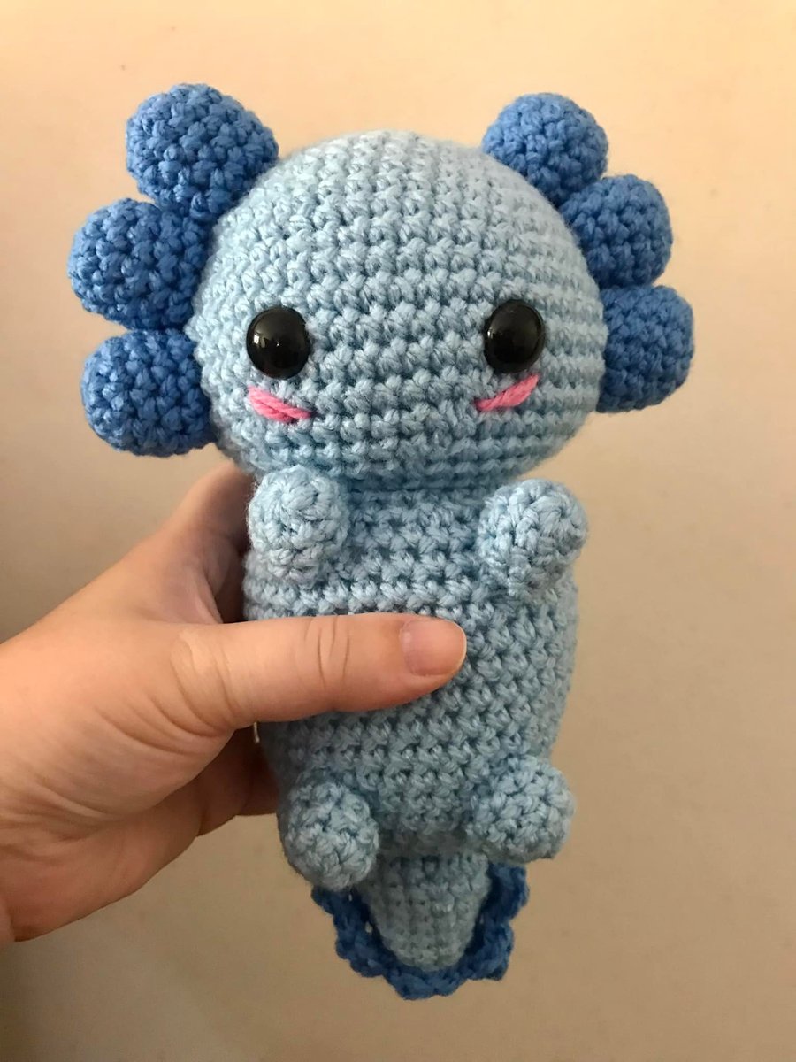 Spud the blue axolotl plush toy, amigurumi stuffie 