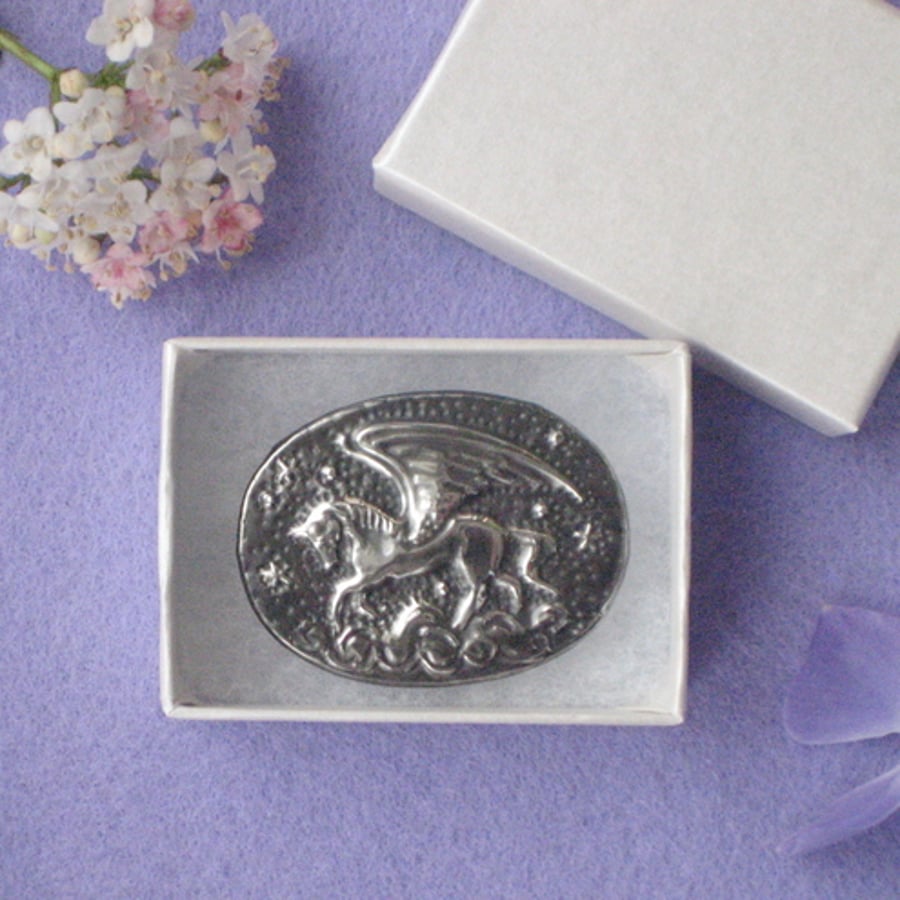 Reserved for Lisa.Pegasus brooch in pewter