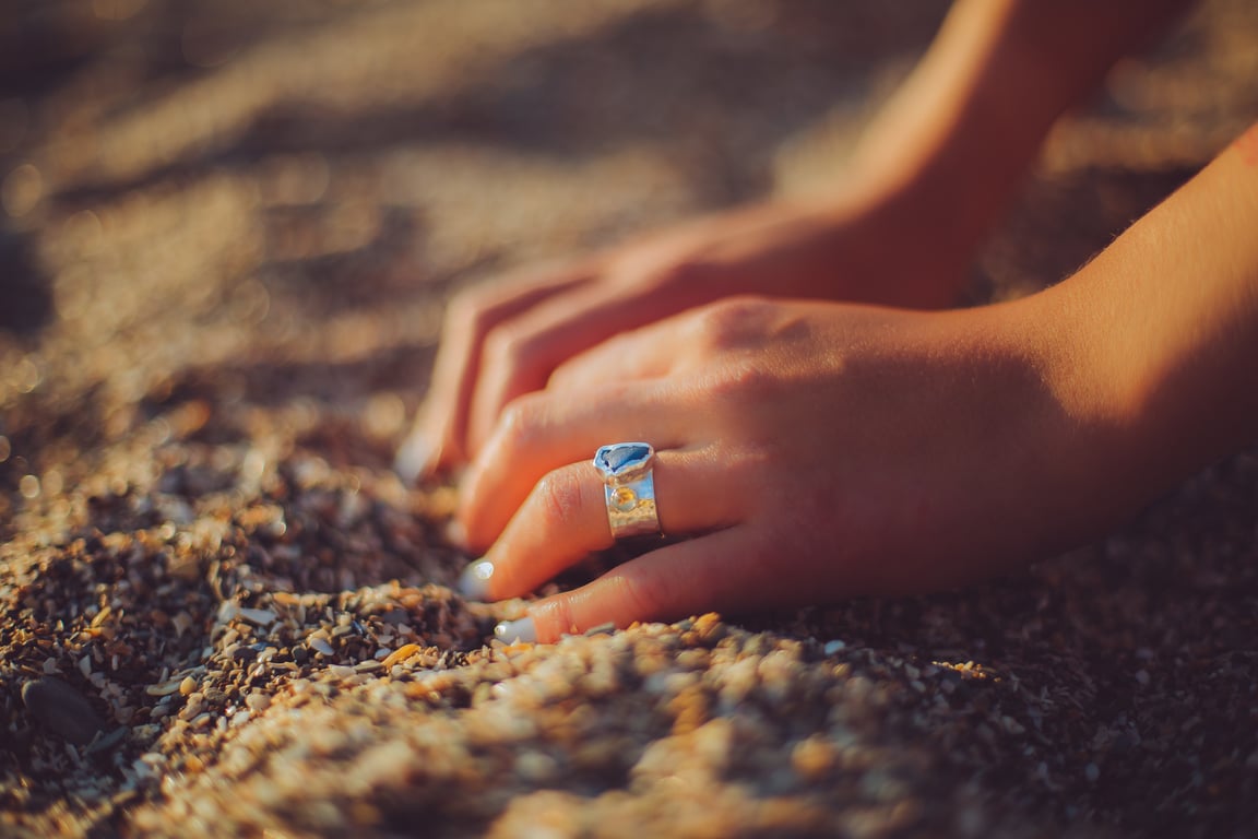 Sterling Silver Ring With Sea Glass And Citrine Gemstone