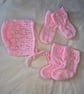 Traditional baby bonnet, booties and mitts