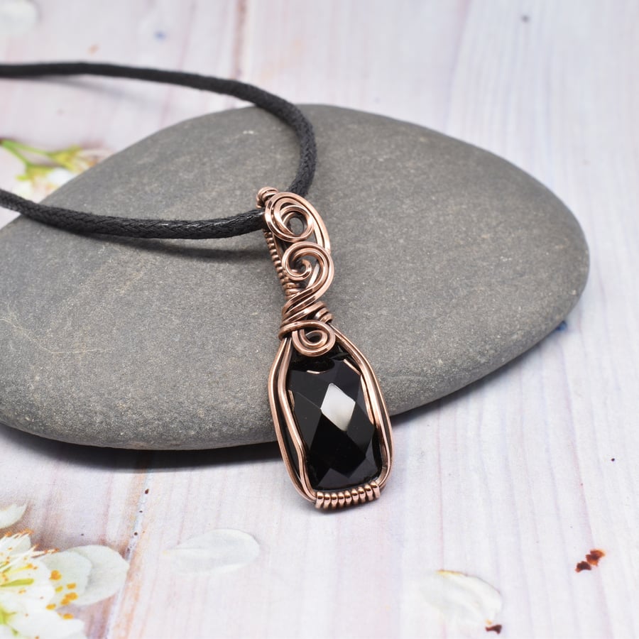 Dainty Faceted Black Onyx and Copper One of a Kind Pendant