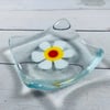 Retro style fused glass flower trinket dish . 