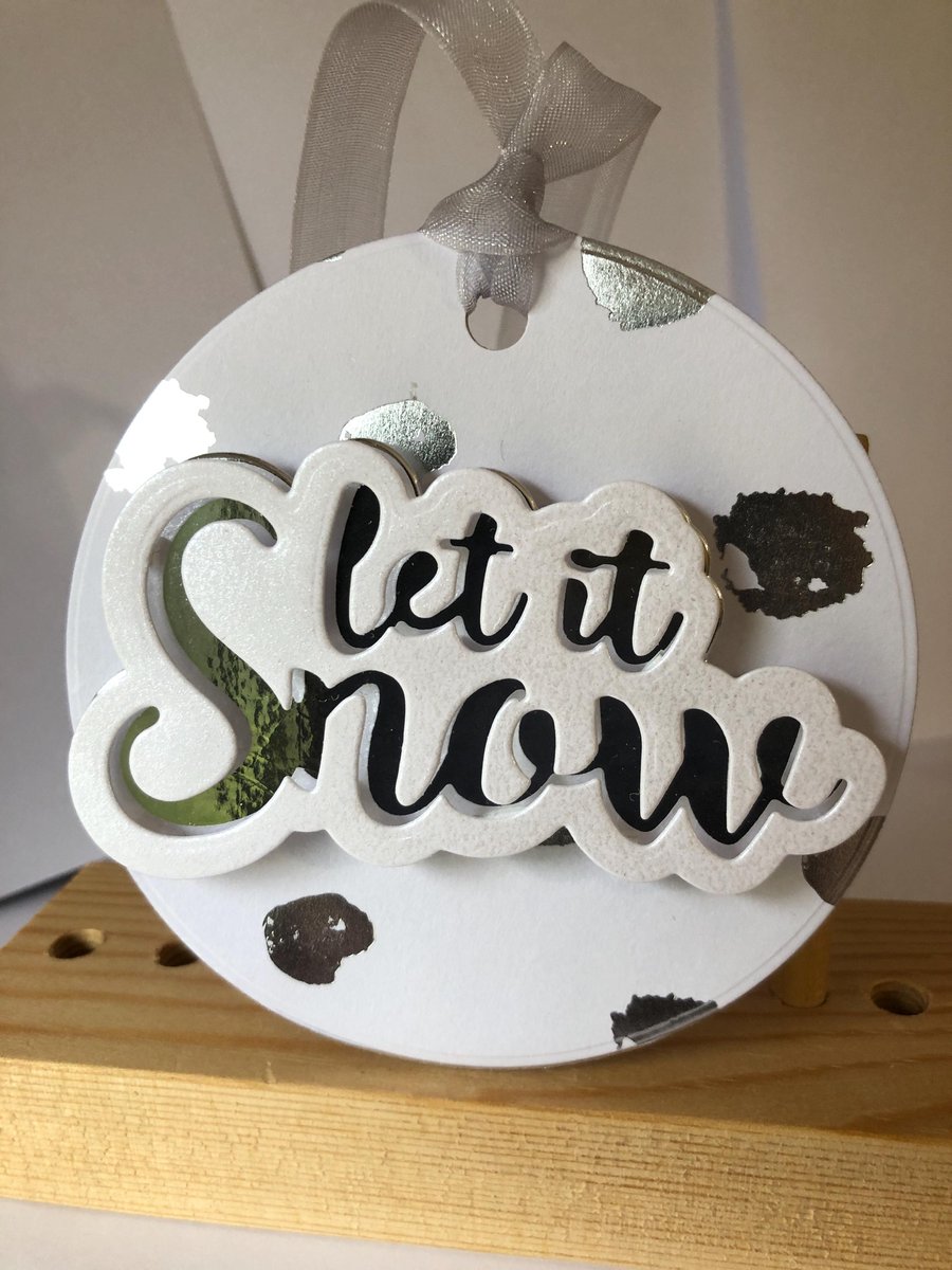 Handmade 'Let it Snow' Christmas Tree Decoration: Silver & White Christmas greet