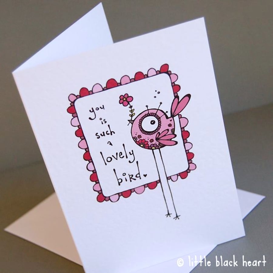 lovely bird - greetings card (red)